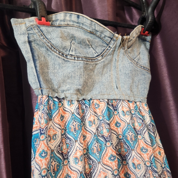 Rue21 Denim and Patterned Strapless Dress - Picture 15 of 16